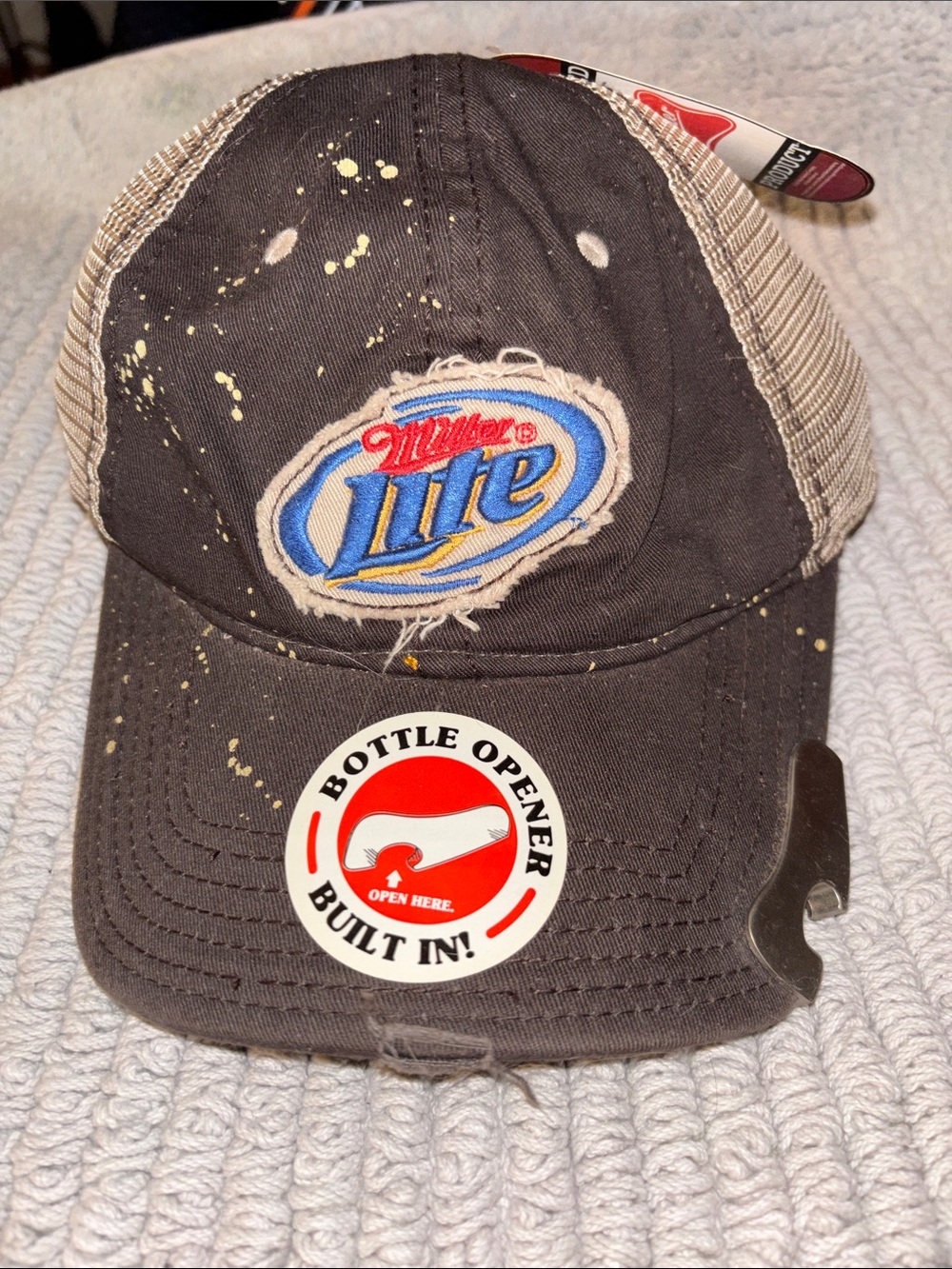 Black Mesh Trucker Hat with Built-In Bottle Opener